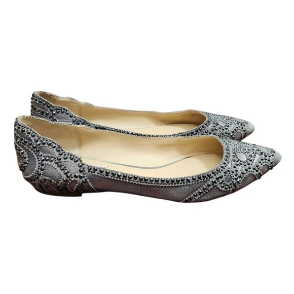 Badgley Mischka Gunmetal Gigi Crystal Platinum Pointed Toe Ballet Flats Shoes 9 - Picture 4 of 15